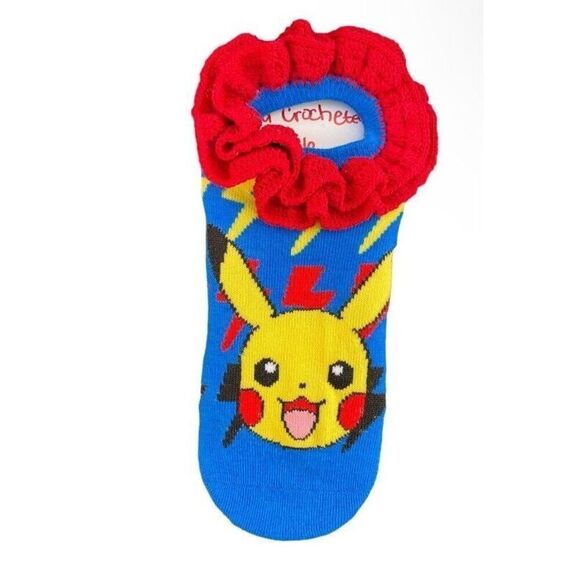 🎀2/$20🎀 Hand Crocheted Ruffle Pokémon Ankle Socks- Shoe Size 4-10 Women’s - Picture 1 of 2